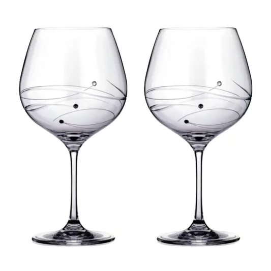 Set of 2 Diamante Gin Glasses by Glassware UK featuring spiral design cuts, displayed in a gift box.