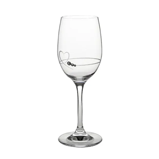 Glassware UK diamanté petit wine glass with heart design in a gift box, featuring sparkling embellishments and elegant craftsmanship.