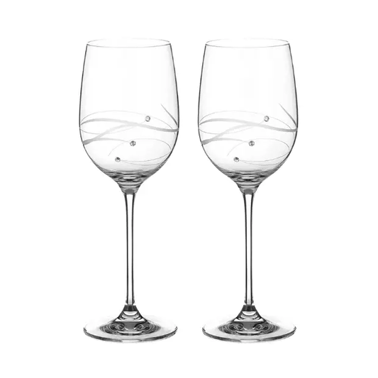 Set of 2 diamante wine glasses with spiral cut design from Glassware UK, displayed in a gift box.