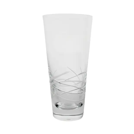 Glassware UK Tiesto Cut Conical Glass Vase with intricate geometric patterns and a sleek, tapered design.