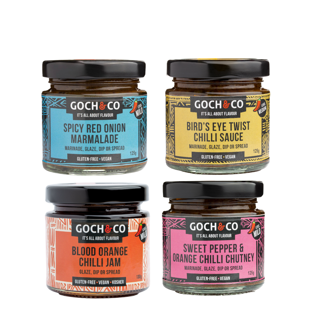 Goch & Co Goch Chilli Gift Box with assorted spicy chili sauces and condiments in a decorative packaging.