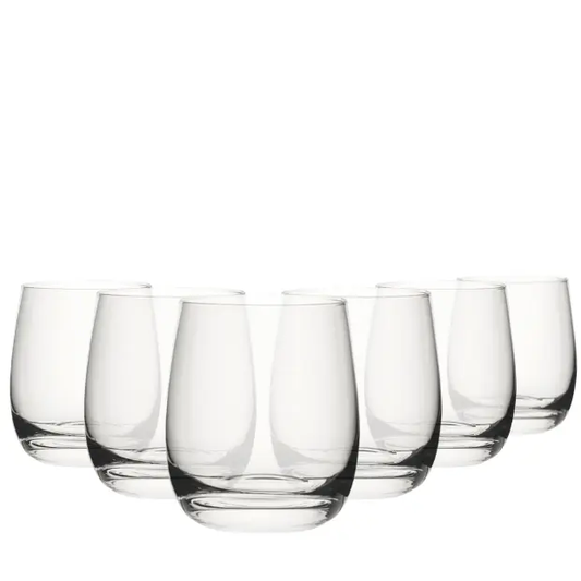 Set of six Crystalite whisky tumblers, 250ml glassware by Glassware UK, showing clear, elegant whisky glasses on a neutral background.