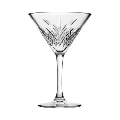 Set of six Timeless Fully Cut Martini Glasses, 230ml, elegant cocktail glasses with intricate cut patterns by Glassware UK.