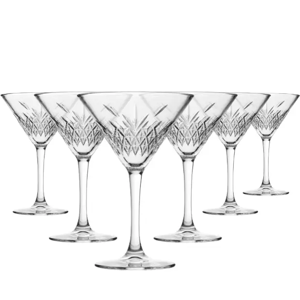 Set of six Timeless Fully Cut Martini Glasses, 230ml cocktail glasses by Glassware UK, with elegant clear glass design.