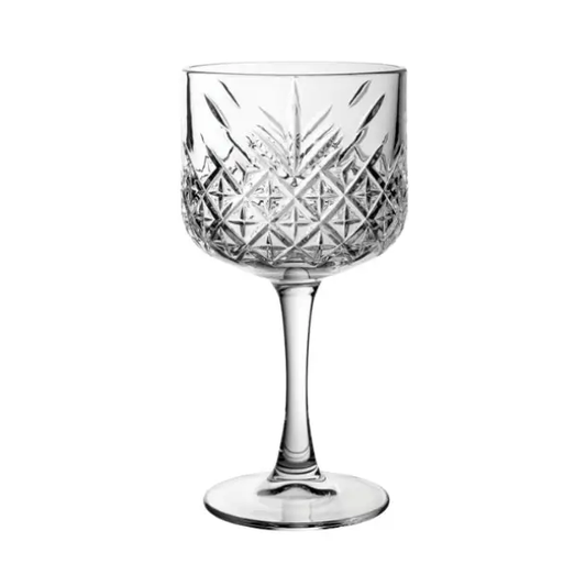 Timeless Fully Cut Gin Glass by Glassware UK, 550ml, clear glass with intricate cut pattern, perfect for serving gin.