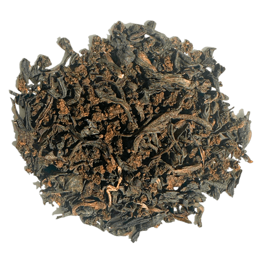 Loose leaf Weaver's Blend black tea by Porter Hill Tea Company, showing dark tea leaves in a clear container.