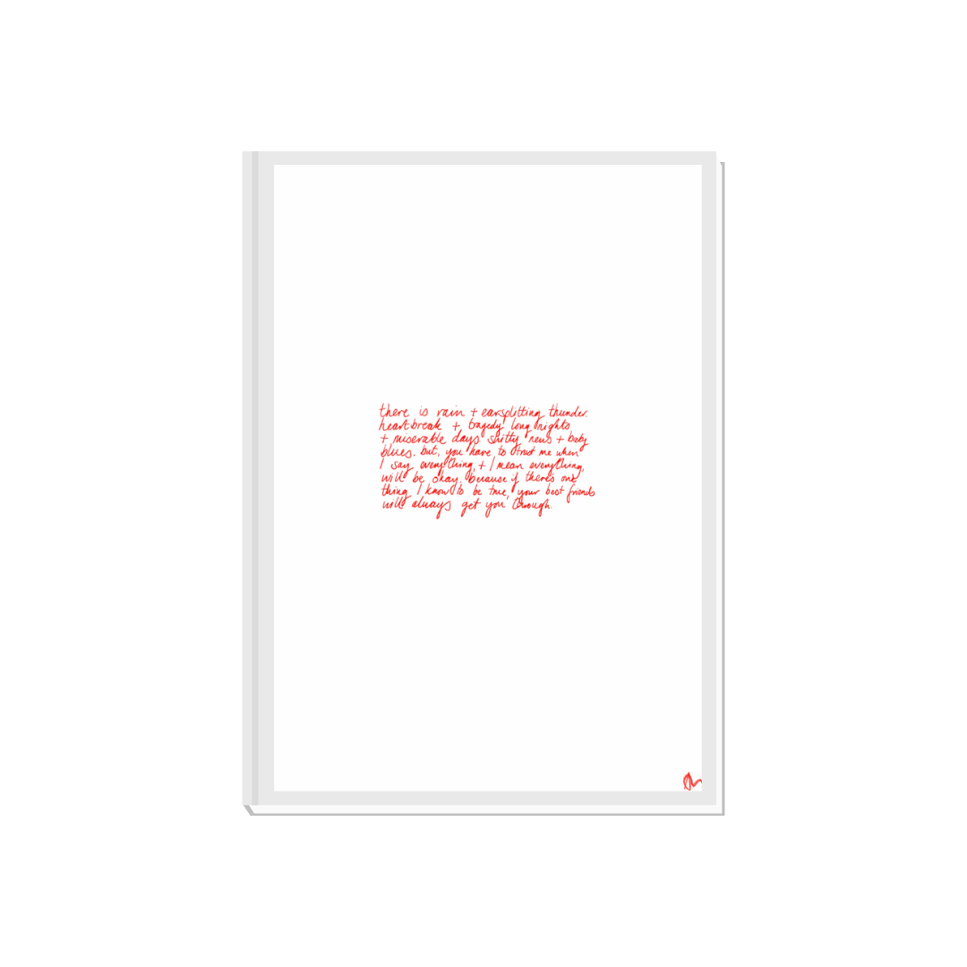 Minimalist red art print featuring the best friends poem in a white frame, ideal for relatable friendship decor.
