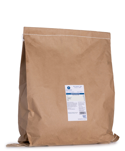 Wholemeal rye flour from Serious Grains, stoneground, in a 3kg bag, made by Whole Food Earth, suitable for baking and grains.