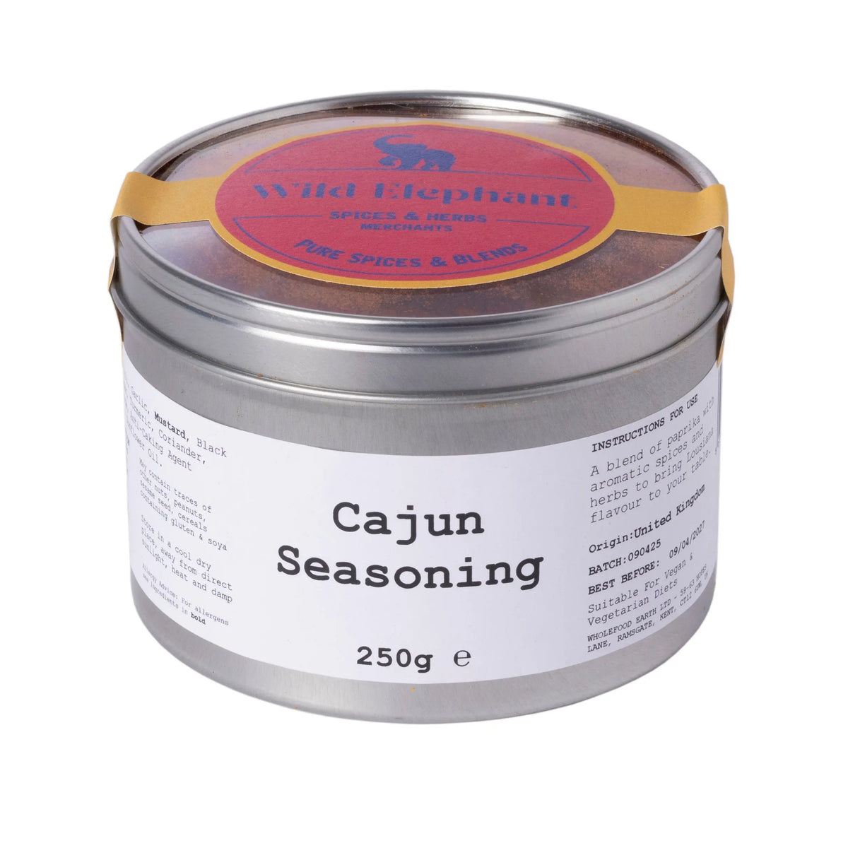 Wild Elephant Cajun Seasoning by Whole Food Earth in a spice jar, ready to add bold flavor to dishes