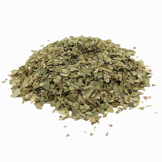 Loose leaf Yerba Mate herbal tea by Porter Hill Tea Company, showing fresh green leaves and tea blends in a natural setting.