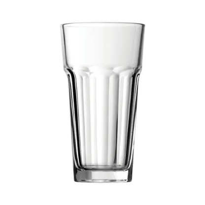 Set of six Casablanca whisky tumblers from Glassware UK, 365ml water glasses with clear glass and sleek design.