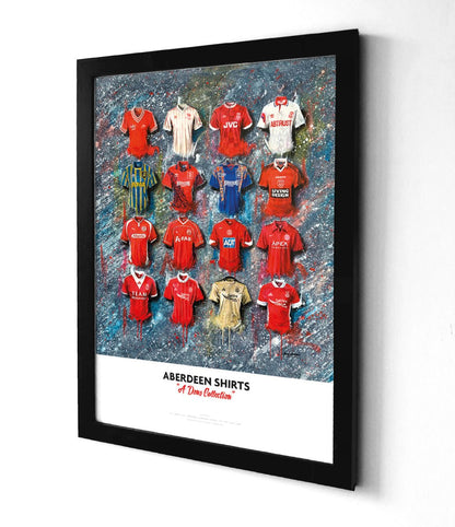 Limited edition signed print of Aberdeen FC shirts by Terry Kneeshaw Art, part of the A2 signed limited edition series.
