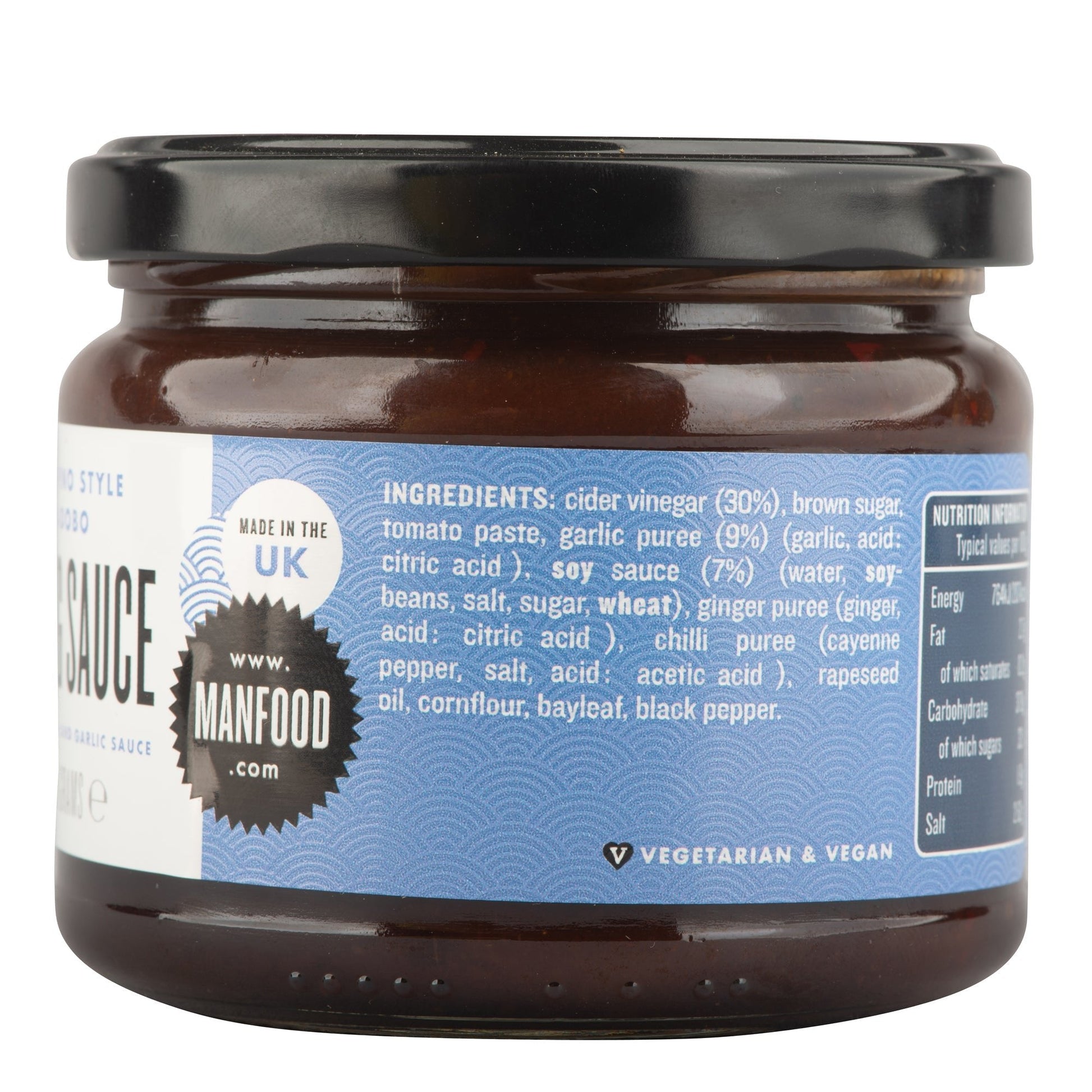 Manfood Adobo Wing Sauce in a jar, showcasing a spicy, flavorful sauce with rich adobo seasoning for wings and marinades.