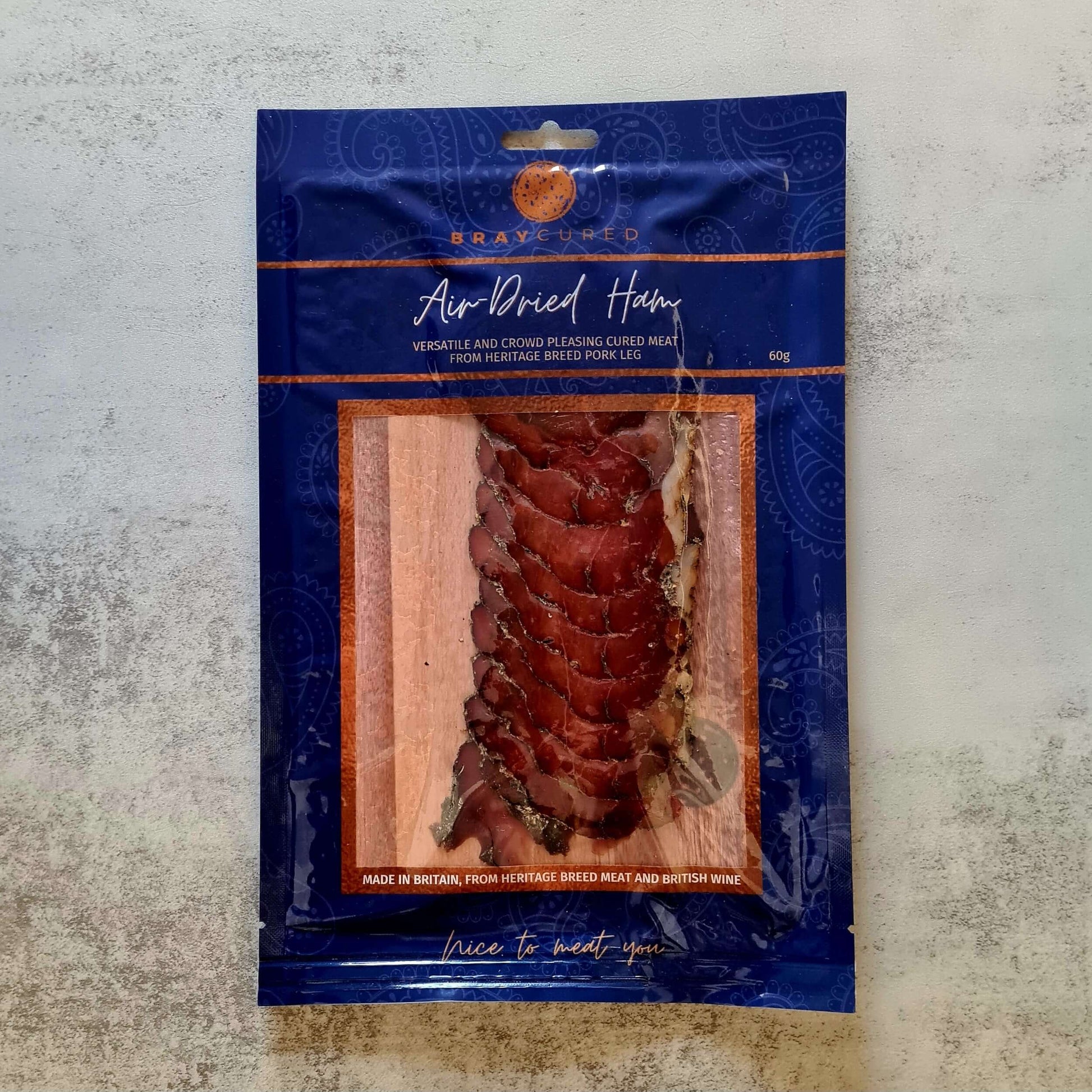 Bray Cured British Charcuterie Pizza Pack featuring air-dried ham slices on a white background.
