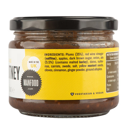 Manfood Ale Chutney in a jar, showcasing its rich, flavorful texture and vibrant color, perfect for pairing with Indian dishes.