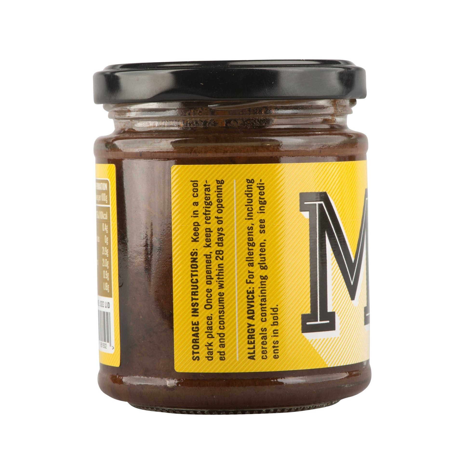 Manfood Ale Chutney jar showing a rich, dark chutney with a textured surface, ready to serve as a flavorful condiment.