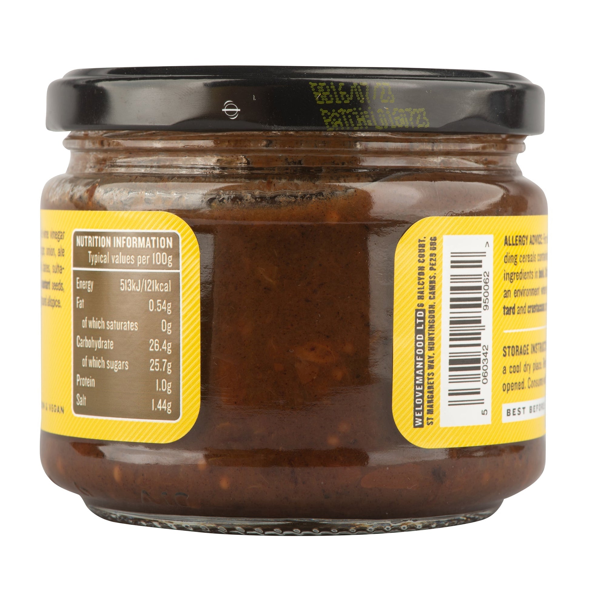 Manfood Ale Chutney jar showing rich, dark chutney with a label, perfect for pairing with Indian dishes.