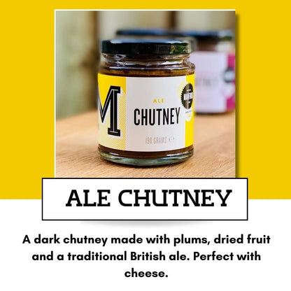 Bottle of Manfood Ale Chutney showing the label and packaging for a flavorful condiment.