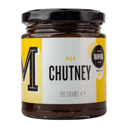 Manfood Ale Chutney in a jar, featuring a rich, flavorful condiment with ale and spices, perfect for pairing with cheeses and meats.