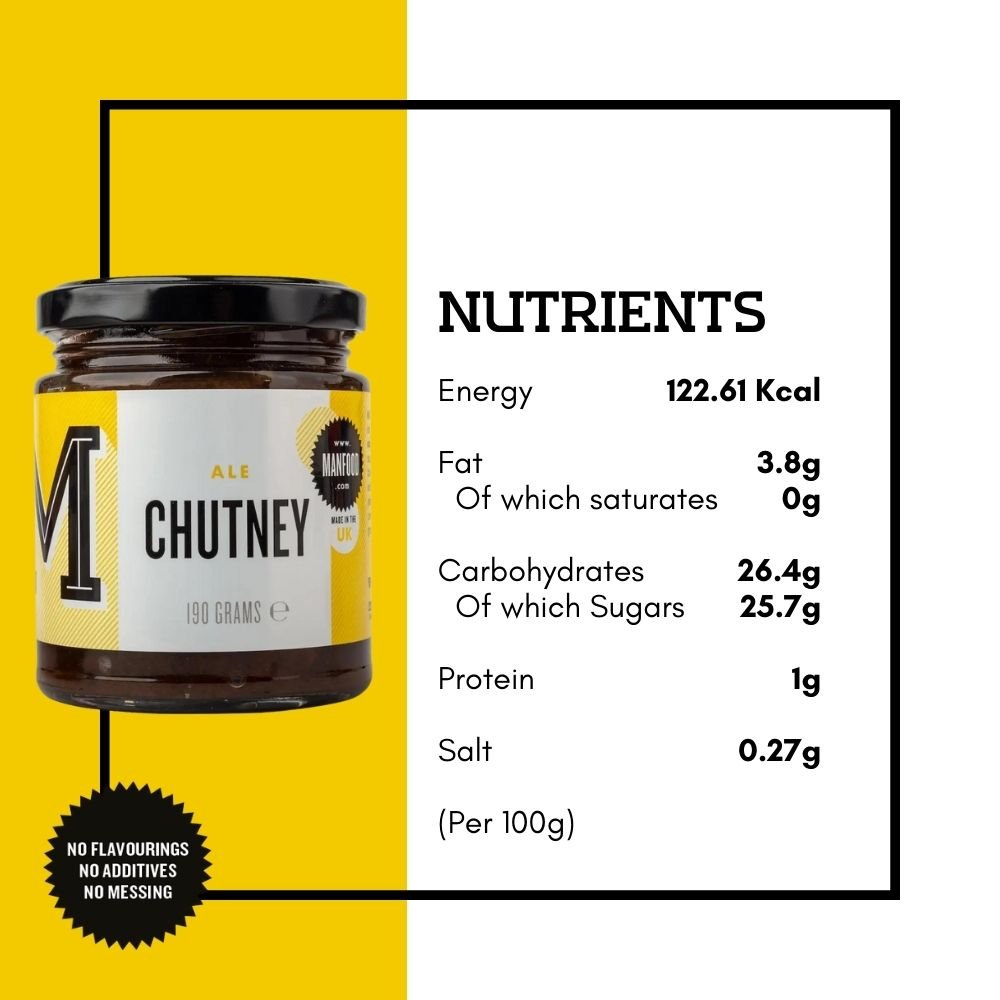 Manfood Ale Chutney jar showcasing its rich, dark color and label, perfect for flavorful accompaniments and culinary use.