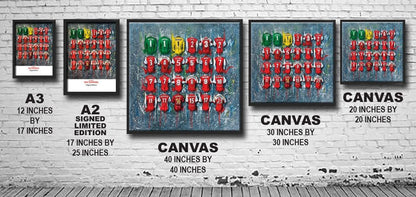 Leicester City A3 framed print featuring the iconic Foxes shirt, created by Terry Kneeshaw Art, limited edition wall art.