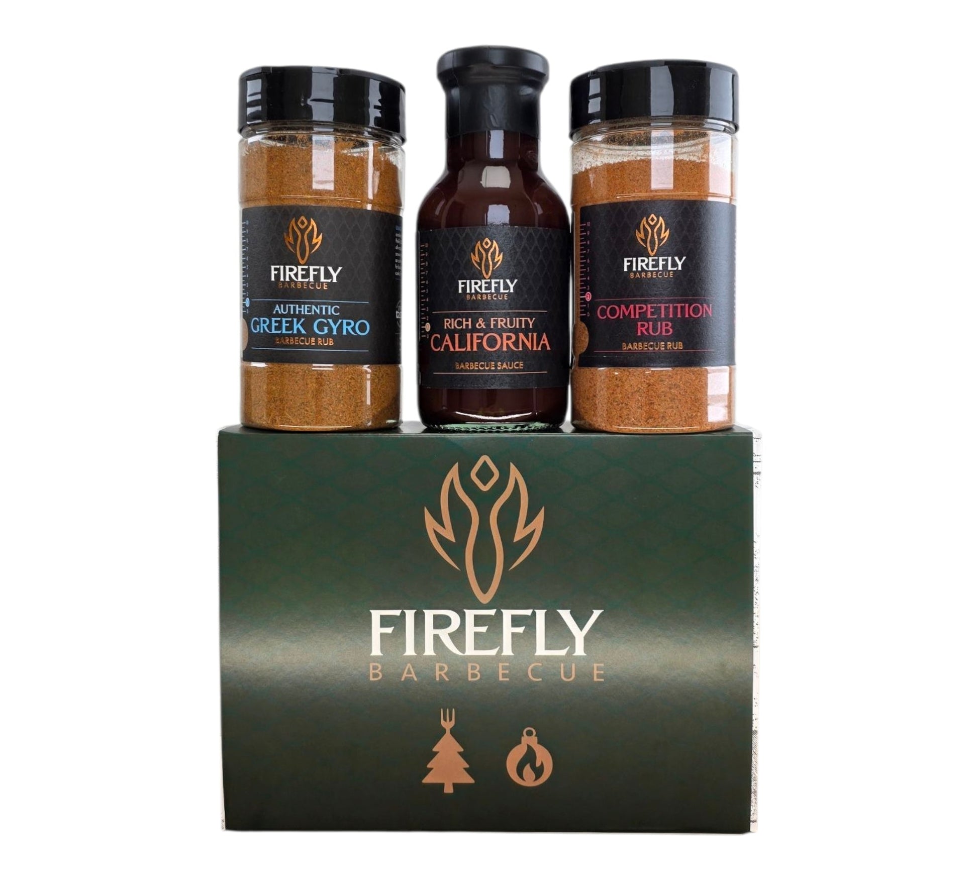 FireFly Barbecue BBQ Christmas gift box with award-winning rubs and sauce, perfect for grilling and holiday celebrations.
