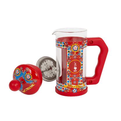 Bialetti Dolce&Gabbana Sicilian Cart coffee maker by Brew Italia, 350ml, with colorful Sicilian-inspired design and stainless steel parts.