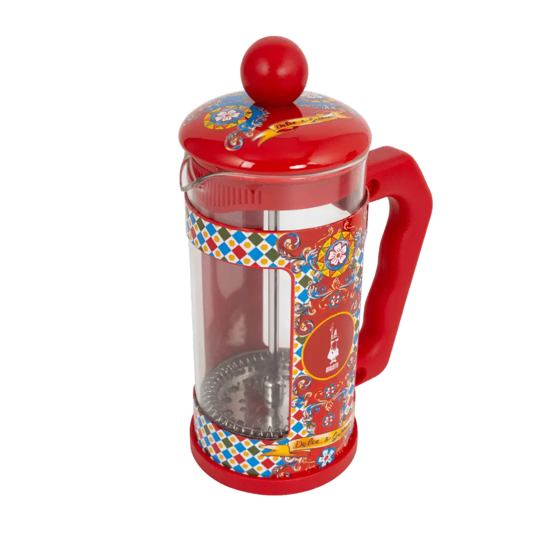 Bialetti Dolce&Gabbana Sicilian Cart coffee press by Brew Italia, 350ml, featuring a stylish design and ceramic body.