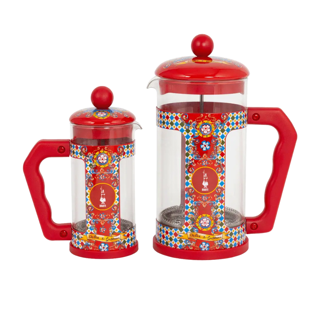 Bialetti X Dolce&Gabbana Sicilian Cart coffee maker and cafetière by Brew Italia, featuring colorful Sicilian-inspired design and glass carafe.