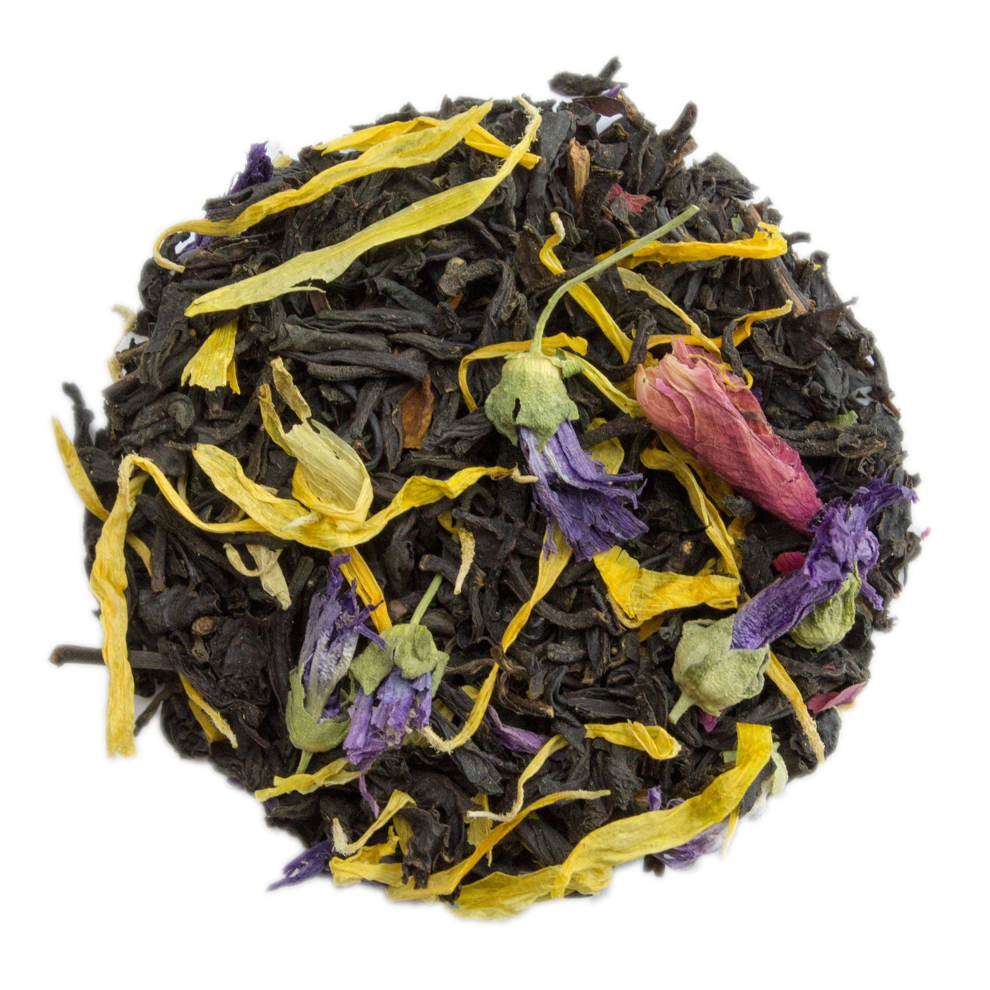 Blue Lady flavoured black tea by PekoeTea Edinburgh in a tea bag with blue and black packaging.