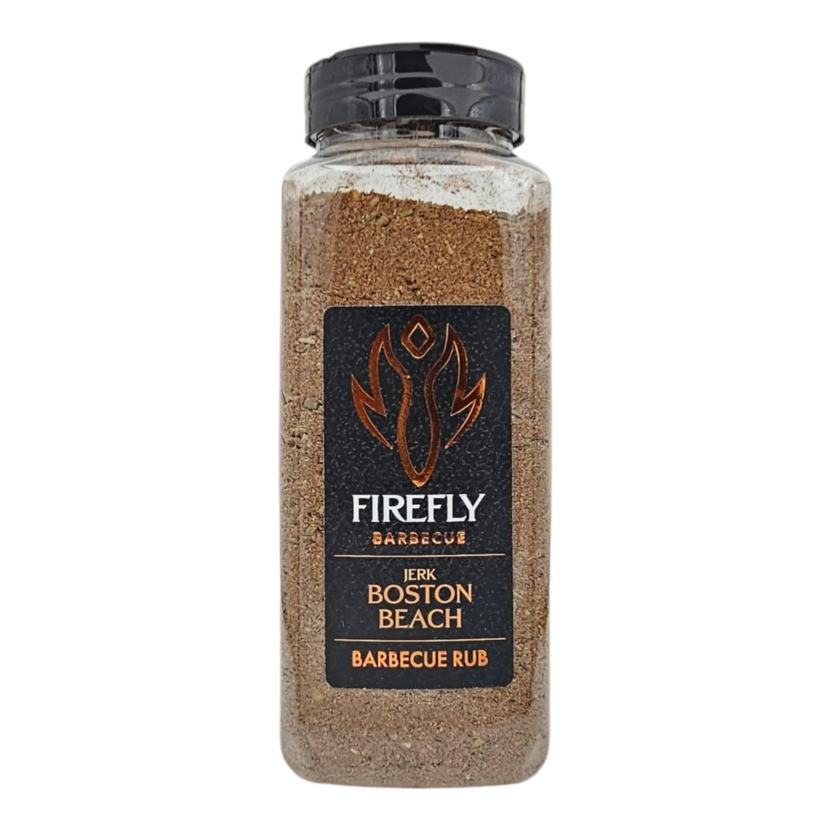 FireFly Barbecue Boston Beach Jerk Rub in a 1L bottle, a flavorful BBQ rub with a spicy, aromatic blend for grilling.