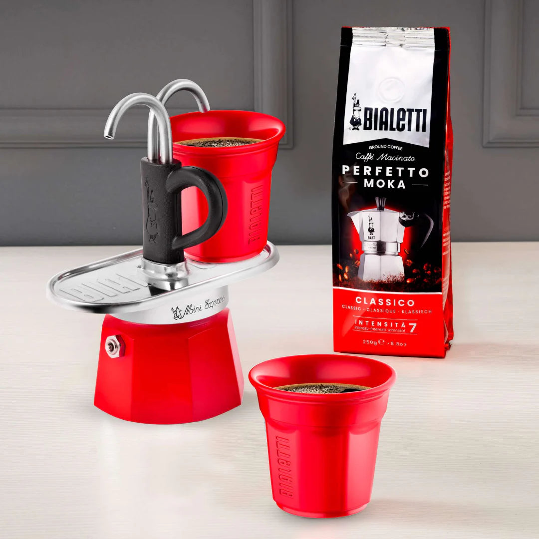 Bialetti Mini Express 'R' double serve coffee maker by Brew Italia, compact hardware for brewing two cups of espresso.