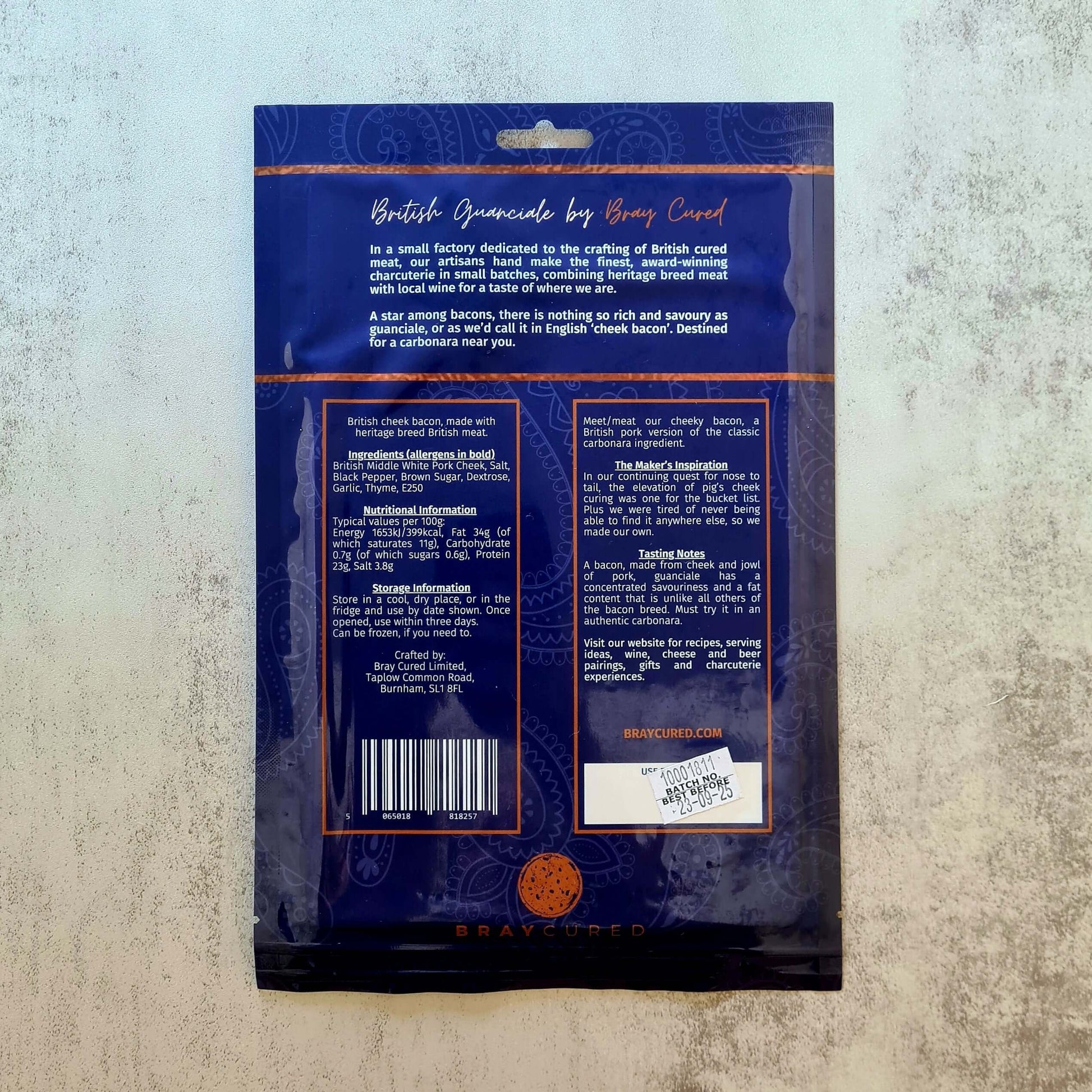 British guanciale pack from Bray Cured, part of the Ultimate Pasta Pack charcuterie selection, showcasing cured pork product.
