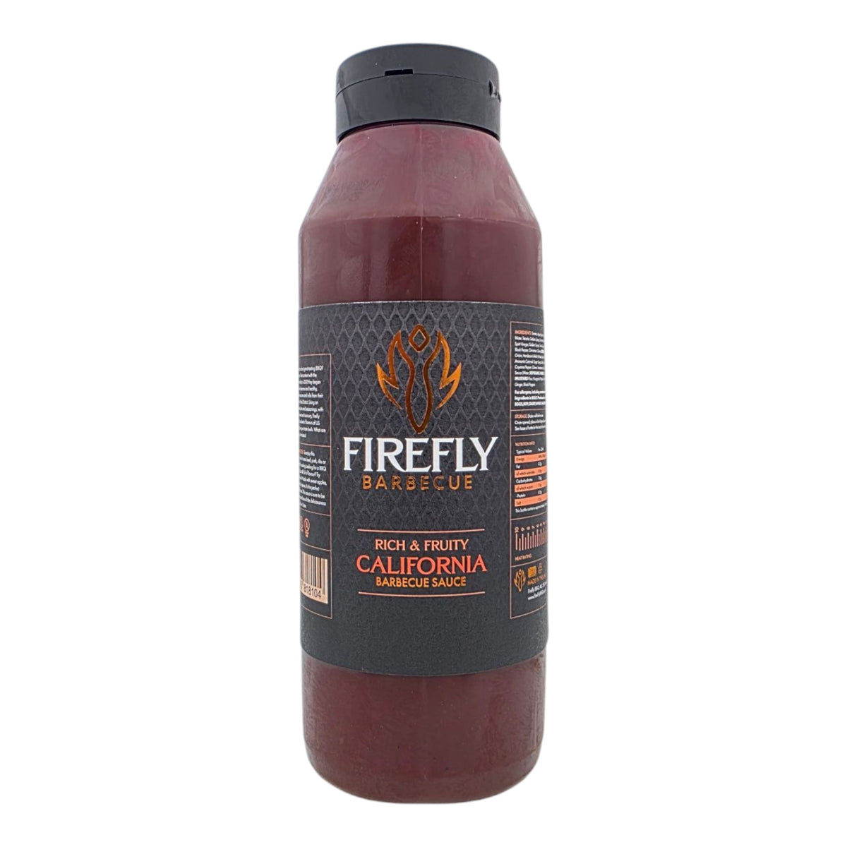 FireFly Barbecue California Apple BBQ Sauce bottle, vibrant label with apple and barbecue imagery, 1-liter size.