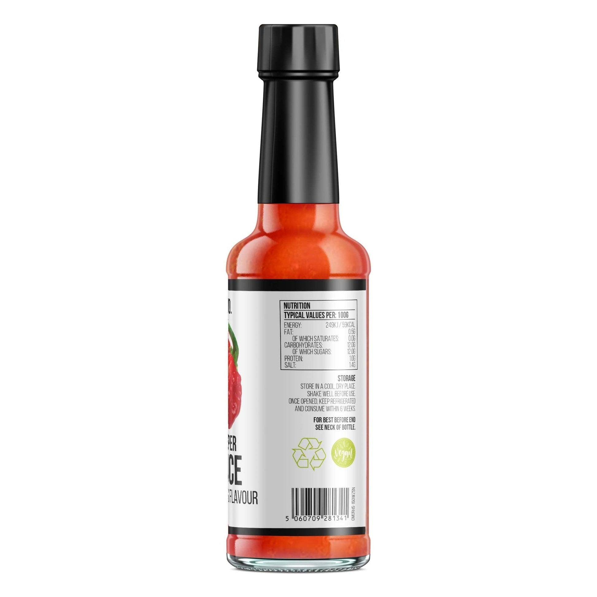 Carolina Reaper Hot Sauce by Chilli Mash Co. in 150ml bottle with fiery chili mash and bold flavor, featuring a vibrant red sauce.