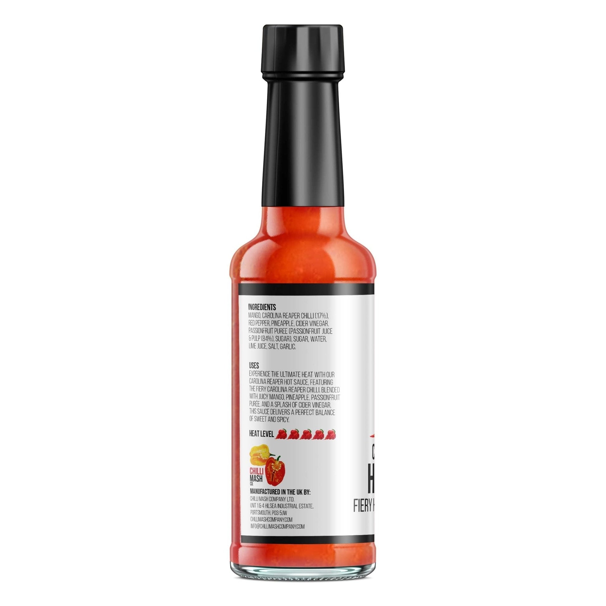Carolinas Reaper hot sauce in 150ml bottle by Chilli Mash Co. spicy chili mash with fiery heat and bold flavor.