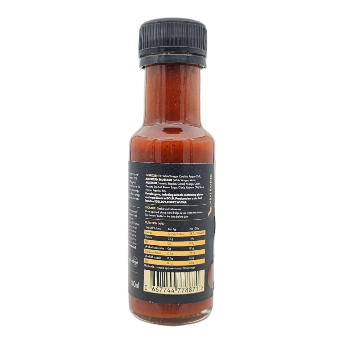 FireFly Barbecue Carolina Reaper Hot Chilli Sauce bottle with vibrant label and fiery red chili peppers in the background.