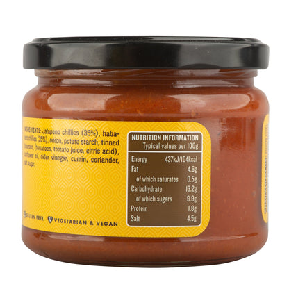 Bottle of Manfood chili sauce with red chili peppers and label, showcasing a spicy sauce for dishes and cooking.
