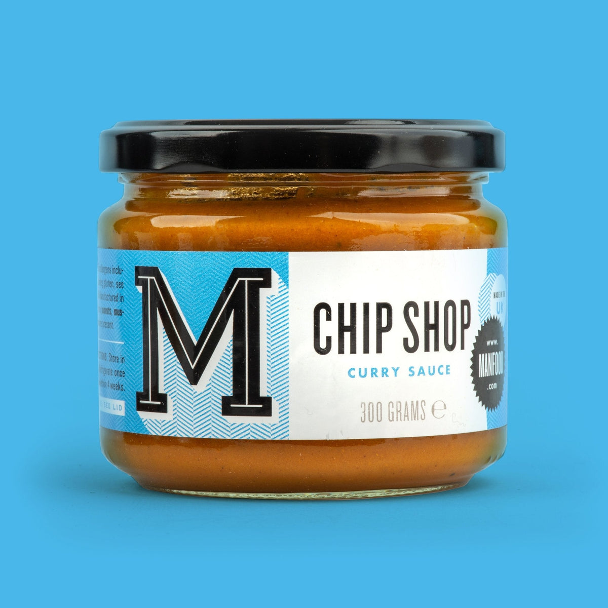 Manfood Chip Shop Curry Sauce in jar, creamy and flavorful sauce perfect for chips and snacks