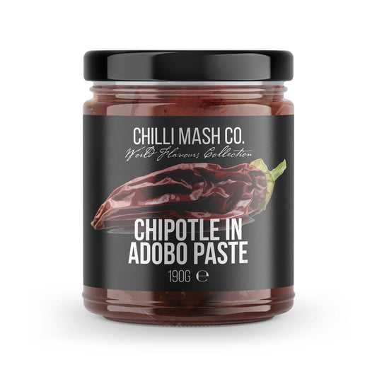 Chipotle in Adobo Paste from Chilli Mash Co., 190g jar, showcasing rich chili mash with smoky adobo sauce.