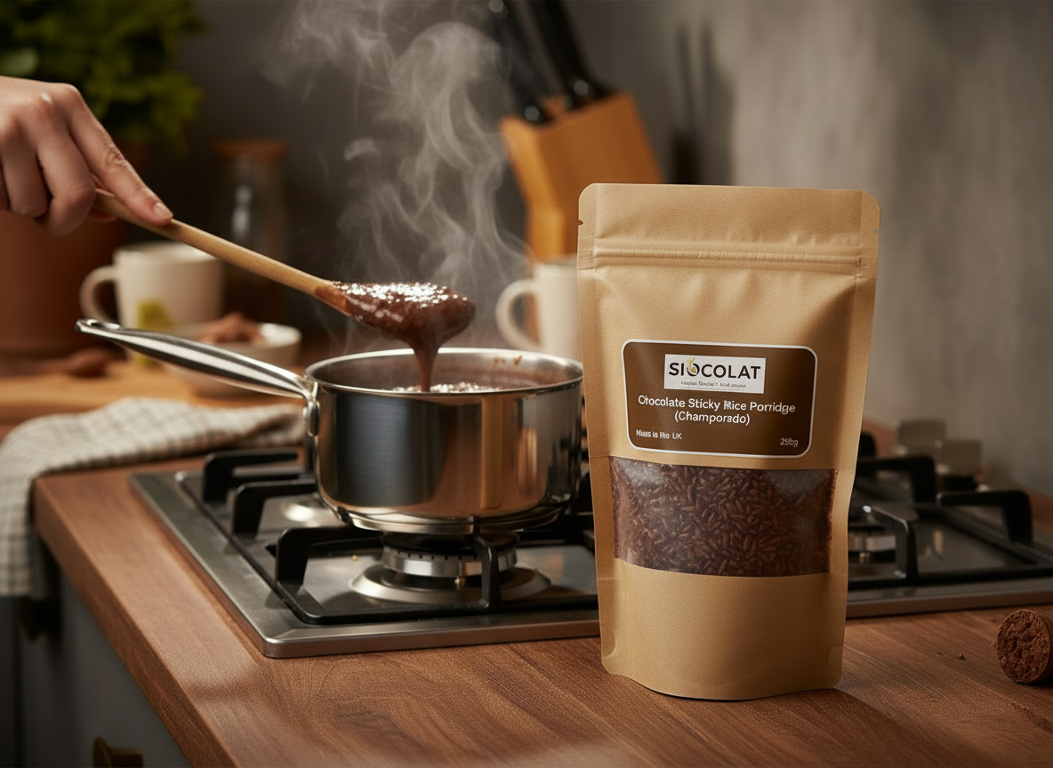 Pack of 3 vegan chocolate rice porridges by Siocolat, featuring no added sugar and a rich, chocolatey flavor for a guilt-free breakfast.