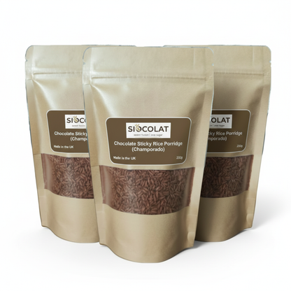 Pack of 3 Siocolat vegan chocolate rice porridge bowls with no added sugar, ideal for a creamy, guilt-free breakfast.