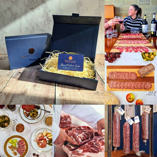 Bray Cured Chorizo & Salami Charcuterie Course gift card in a square format, perfect for a gourmet culinary experience.