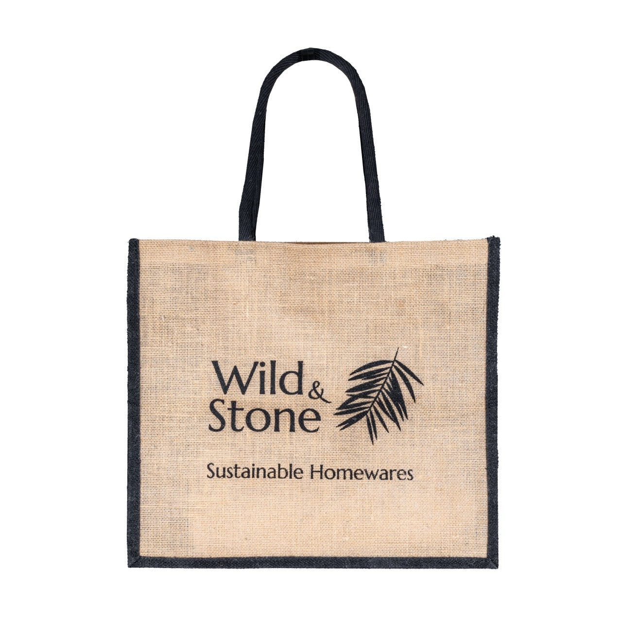 Natural jute hessian shopping bag by Wild And Stone with sturdy handles and spacious interior for eco-friendly shopping.