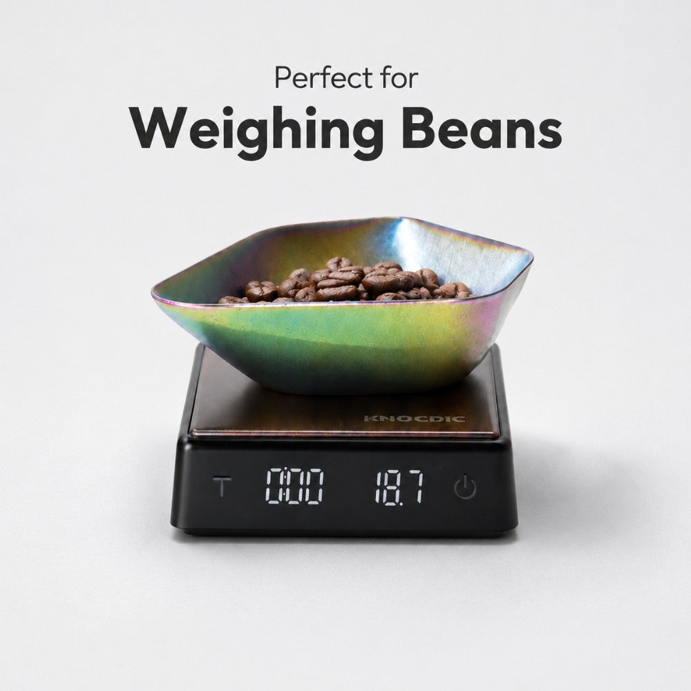 KNOCDIC® coffee bean dish holding fresh coffee beans, ideal for serving or measuring coffee in a stylish ceramic dish.
