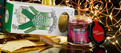 Goch & Co Celebration Hamper with assorted food items, including cranberry sauce, for festive Christmas occasions.