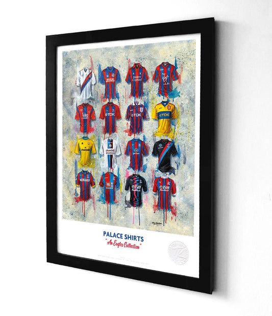 Limited edition A3 framed print of Crystal Palace eagles shirt wall art by Terry Kneeshaw Art.