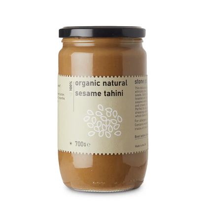 Organic natural sesame tahini dip from Whole Food Earth, showcasing a creamy, smooth spread in a jar.