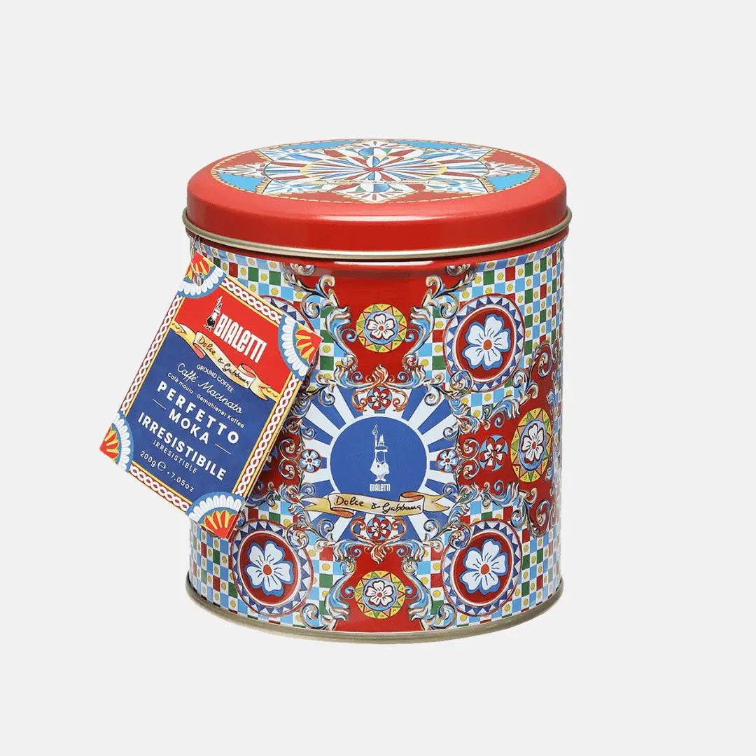 Bialetti Coffee by Brew Italia in Dolce&Gabbana Irresistible Coffee tin, 200g ground moka coffee in a stylish packaging