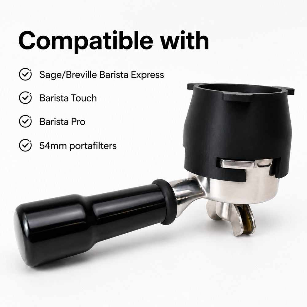 KNOCDIC® 54mm dosing funnel with grinder activation tab compatible with Sage and Breville espresso machines.